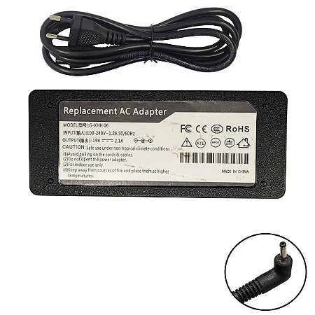 Carregador Notebook Lg 15u340 Lg15u34 19v 2.1a 40w 3.0mm x 1.1mm Paralela