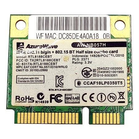 Placa Wifi 2.4Ghz Azurewave Aw-nb057h Para Notebook