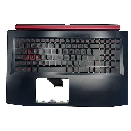 Carcaça Base Superior Teclado RetroIluminado Pt-Br Notebook Acer Nitro AN515-51 52 53 41 42 Ap211000610 Preto e Vermelho