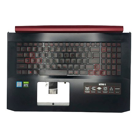 Carcaça Base Superior Com Teclado Ingles Retroiluminado Notebook Acer Nitro 5 AN517-51 Ap2k4000901 Preto e Vermelho