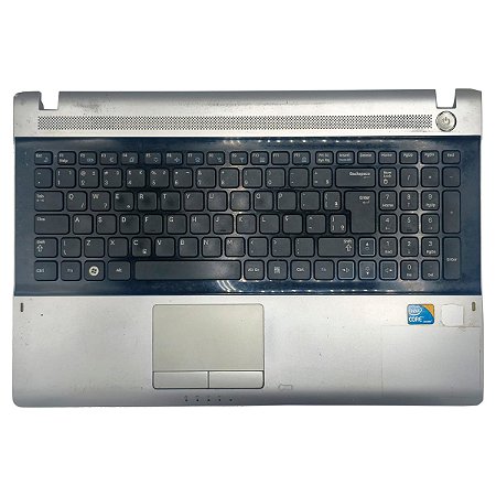 Carcaça Base Superior Com Teclado Pt-br Notebook Samsung Rv511 Com Touchpad Prata com Preto Com Detalhe
