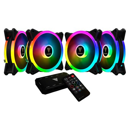 Kit 4 Cooler Fan Pc Gamer Rgb Gamdias Aeolus M2-1204r 120mm Para Gabinete Com Controladora