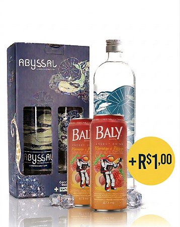 Gin Abyssal 950ml + Refil 1L + 2x Baly Morango e Pêssego por apenas +R$1