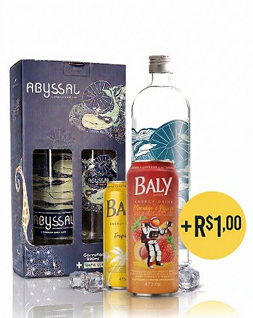 Gin Abyssal 950ml + Refil 1L +2x Baly 473ml (Morango & Pessego + Tropical) por apenas +R$1