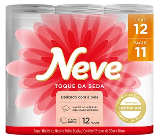 Papel Higiênico Neve Toque de Seda Folha Dupla 30m 12Un Leve+Pague-