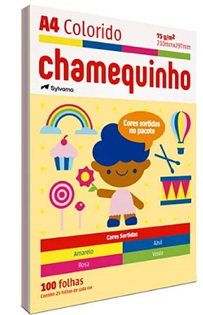 Papel Chamequinho Colorido Com 4 Cores A4 100FL