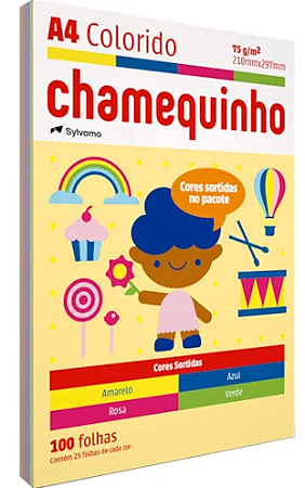 Papel Chamequinho Colorido Com 4 Cores A4 100FL