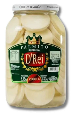 Palmito Pupunha Rodela D'Rei Vidro de 1,8KG