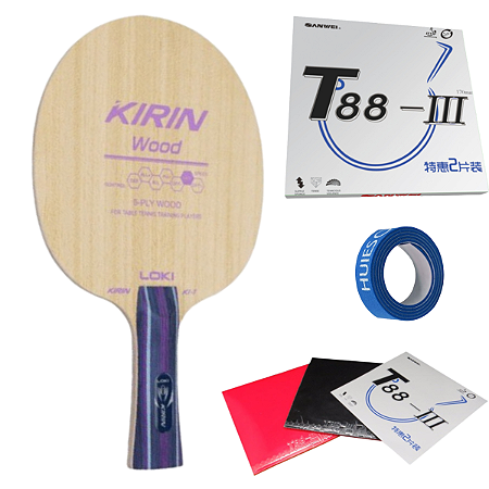 Raquete Clássica Loki Profissional + 02 Borrachas Sanwei T88 Tenis Mesa ITTF
