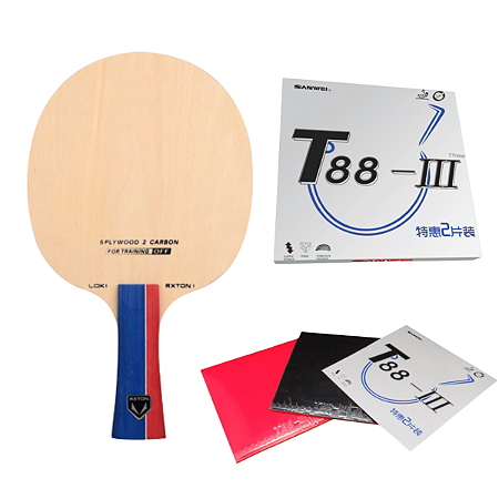 Raquete Clássica Loki RxTon Carbon + 02 Borrachas Sanwei T88 Tenis Mesa