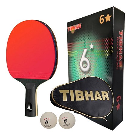 Raquete Carbono Classineta 6 Estrelas Tibhar Profissional + Capa + 2 Bolas 3 Estrelas Plástico ABS