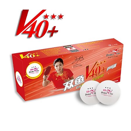 Bola Tênis de Mesa Double Fish - Plástico ABS V40+ 3 estrelas 10 unidades