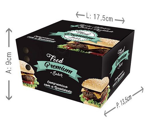 Embalagem para Lanche - 17 x 13,5 x 9cm - 50 unidades