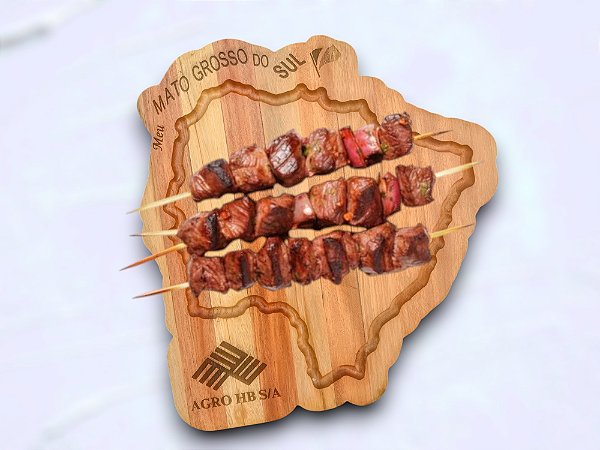 Tábua para churrasco com o mapa do Estado de Mato Grosso do Sul.