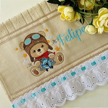 Toalha de Boca Bordada Urso Aviador