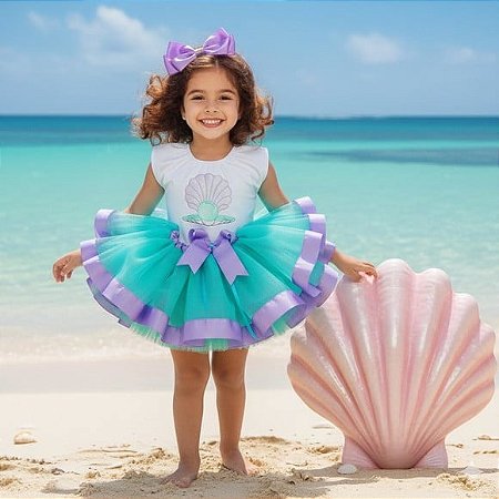 Collant e Saia Tutu Fundo do Mar Infantil