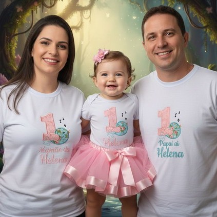 Kit 3 Camisetas Família Jardim Encantando