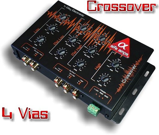 Crossover 4 Vias Alfa Amps Ativo Eletrônico para Subwoofer Woofer Corneta e Super Tweeter