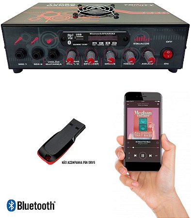 Amplificador de Mesa Receiver Rádio Usb Bluetooth Microfone Guitarra para Som Ambiente 300W Rms