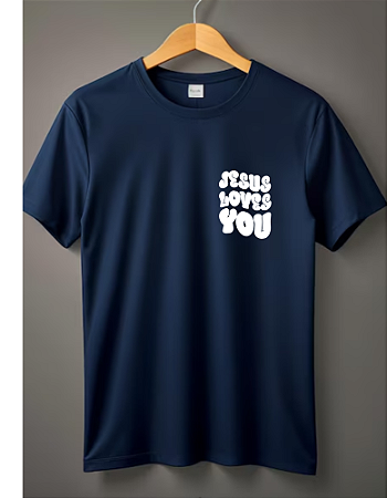 Camiseta Jesus  Loves You Azul Marinho