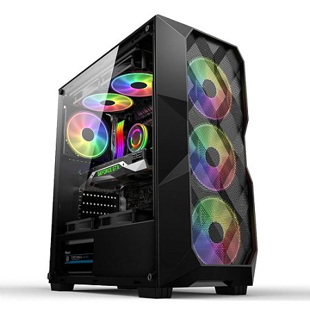 GABINETE GAMER HAYOM 3 FANS RGB, LATERAL EM VIDRO GB1710