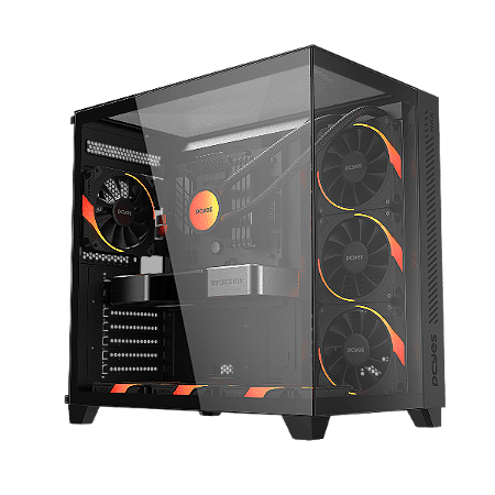 Gabinete Gamer Pcyes Forcefiled Max Black Vulcan - Frontal, Lateral e Superior em Vidro - GFFMAXBV
