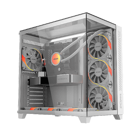 Gabinete Gamer Pcyes Forcefiled Max White Ghost - Frontal, Lateral e Superior em Viro - Sem fans - GFFMAXWG