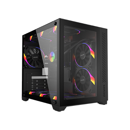 Gabinete Gamer PCYES FORCEFIELD BLACK VULCAN - Frontal e Lateral em Vidro, Sem Fan - GFFBVP