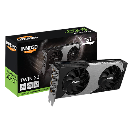 Placa de Video INNO3D RTX 5060 TI 8GB 128BITS GDDR7 TWIN X2 N506T2-08D7-193075N
