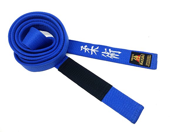 Faixa Azul Ponta Preta Premium Bordada Jiu Jitsu