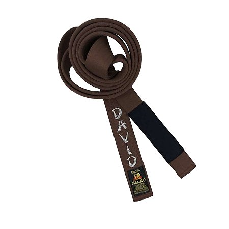 Faixa Jiu Jitsu Marrom Ponta Preta Bordada Personalizada Premium