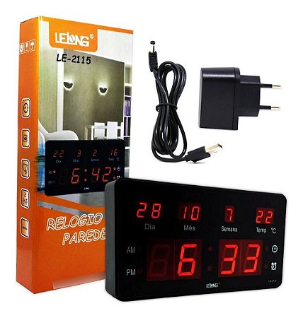 Relógio Parede Mesa Led Digital Calendário Termômetro Le2115