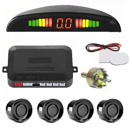 Sensor De Estacionamento Ré Display Led Sinal Sonoro 4 Sensores KPS100