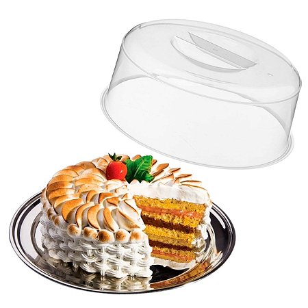 Boleira Porta Bolo Bandeja Inox Suporte Tampa Acrílico 30 Cm