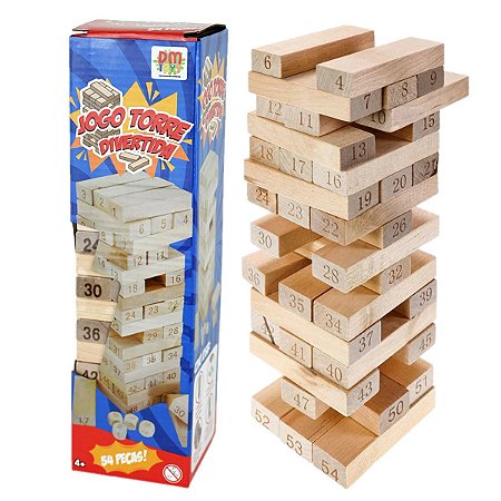 Jogo De Mesa Torre Divertida Família Amigos 54 Peças Madeira