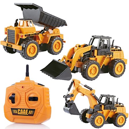 Carrinho De Controle Remoto Brinquedo Trator Construção 1:32