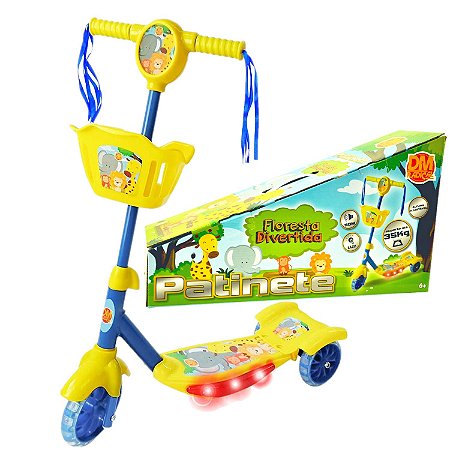 Patinete Floresta Divertida 3 Rodas Infantil Som Luzes Cesta