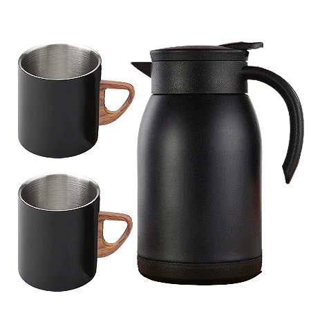 Garrafa De Café Térmica Vacuum 900ml Com 2 Xícaras Aço Inox
