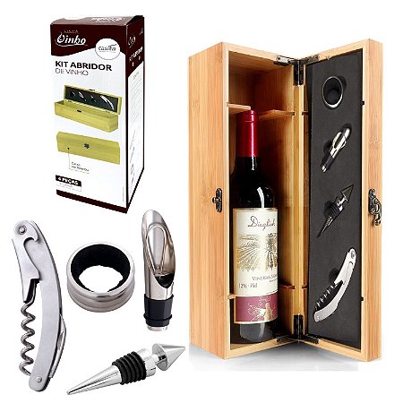 Kit Abridor De Vinho Maleta Porta Garrafa Saca Rolhas Luxo