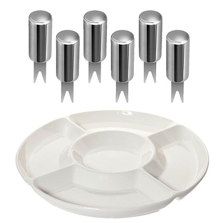 Kit Petisqueira Melamina + 6 Mini Garfo Milho Porção Petisco