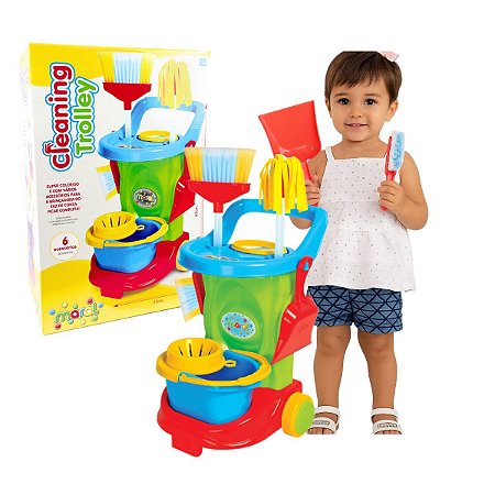 Carrinho De Limpeza Infantil Brinquedo Mope Esfregão Vasoura