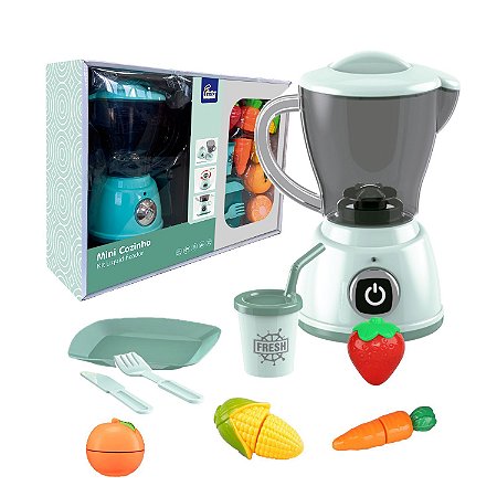 Kit Liquidificador Brinquedo Cozinha Gira 360 Cortar Frutas
