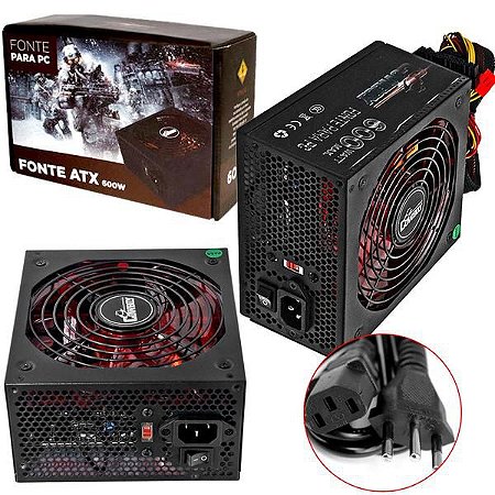 Fonte Atx 600w Real Gamer Silenciosa Pc Bivolt Leds Internos Cowboy  ATX Sata