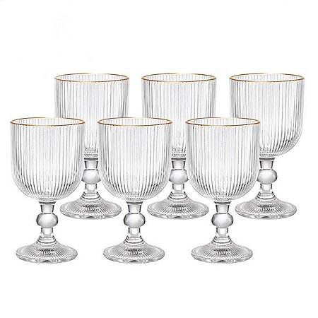 Jogo De Taças De Vidro Com Borda Dourada 6 Peças 270ml Luxo