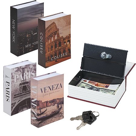 Cofre Livro Camuflado Estante Porta Jóias Com Chave Médio