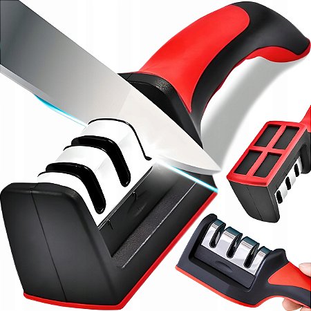 Amolador De Facas 3 Níveis Afiador Profissional Cozinha Inox