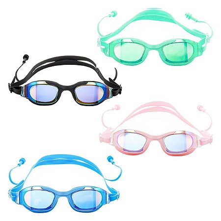 Óculos Natação Infantil Proteção UV Tampões Silicone Piscina