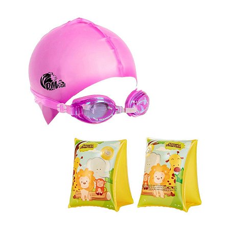 Kit Natação Piscina Touca Óculos Mergulho + Boia De Braço