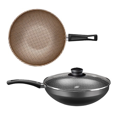 Panela Antiaderente Frigideira Wok Flora 4,3L Com Tampa Mta