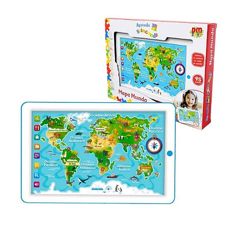 Mapa Mundo Brinquedo Educativo Eletrônico Animais Continente